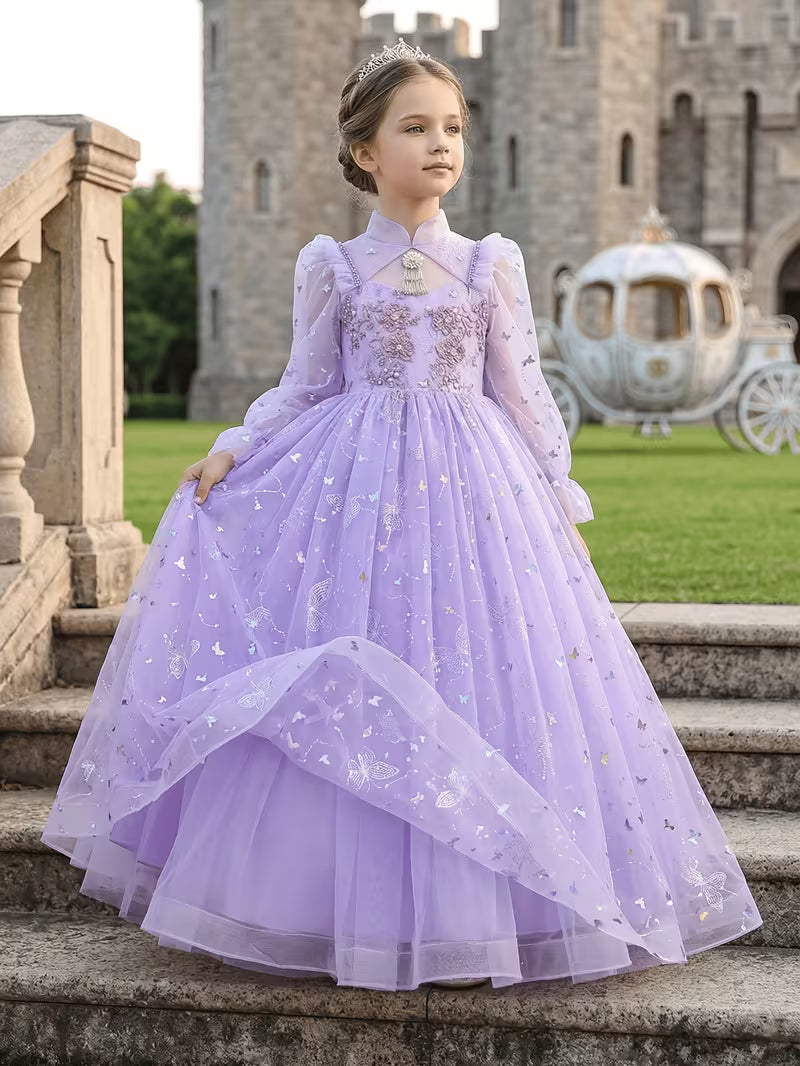 Dreamy Lavender Sequin Long Sleeve Princess Gown