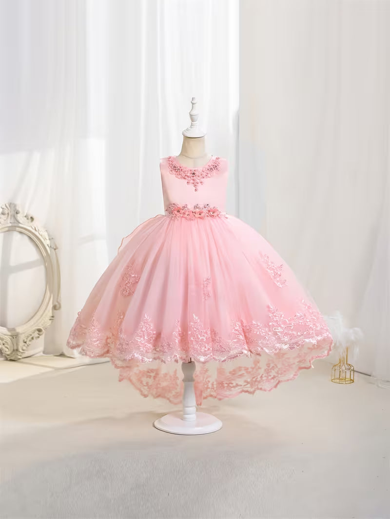 Lace Embroidered Hi-Low Flower Girl Gown