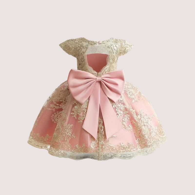 Gold Lace Embroidered Pageant Baby Dress