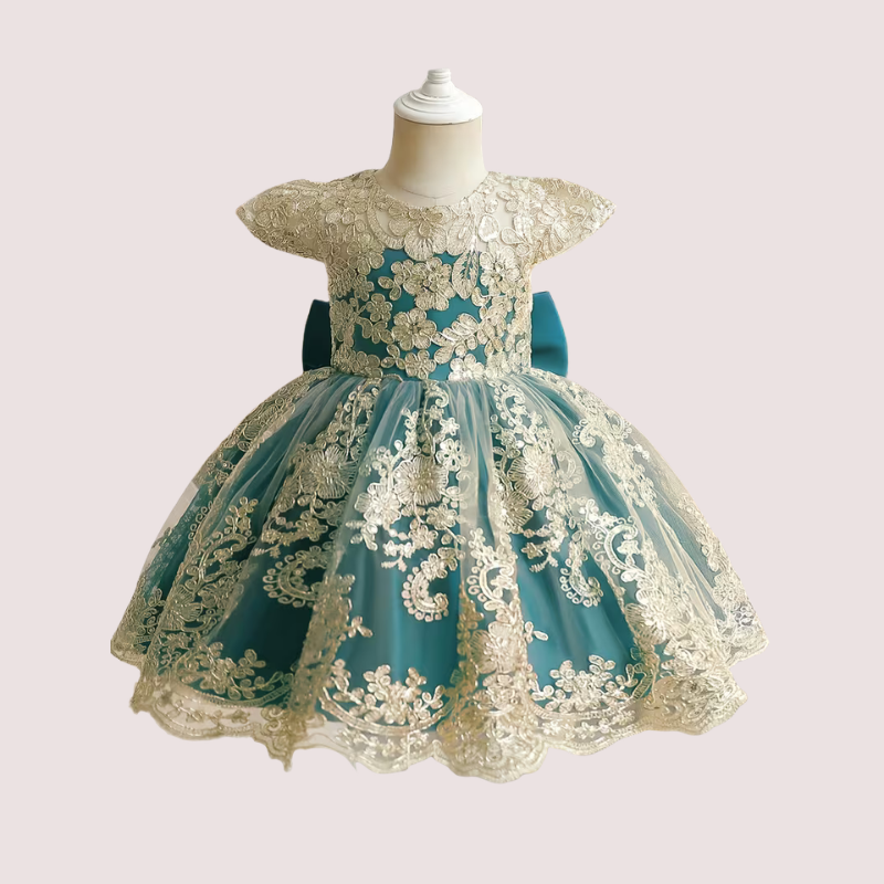 Gold Lace Embroidered Pageant Baby Dress