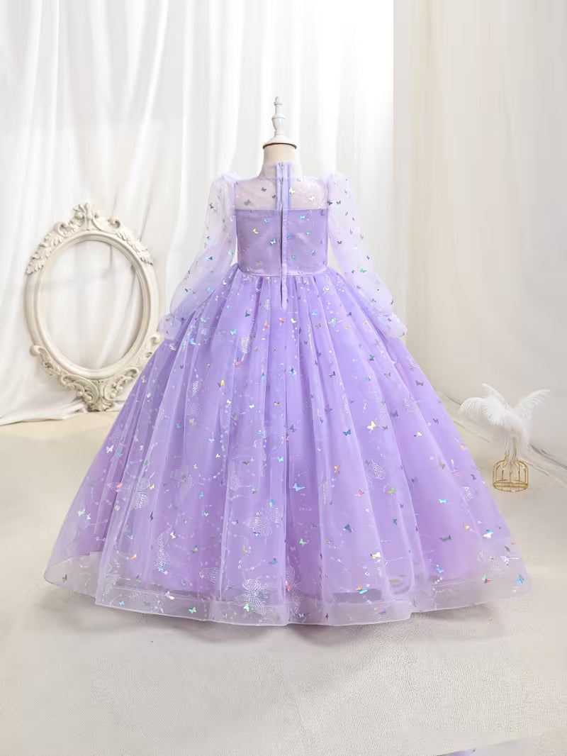 Dreamy Lavender Sequin Long Sleeve Princess Gown