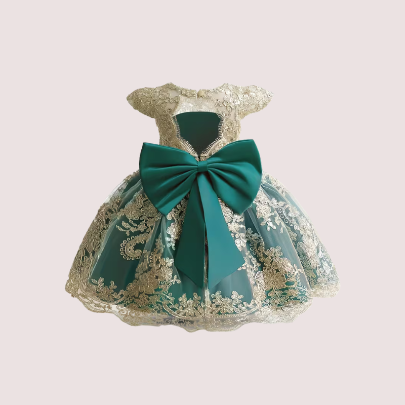 Gold Lace Embroidered Pageant Baby Dress
