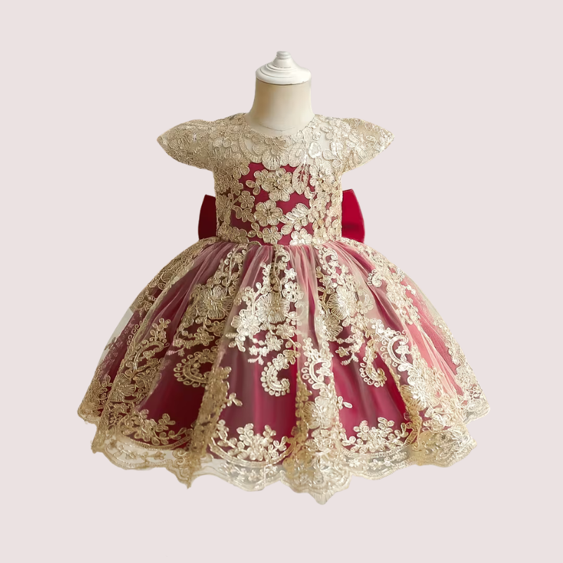 Gold Lace Embroidered Pageant Baby Dress