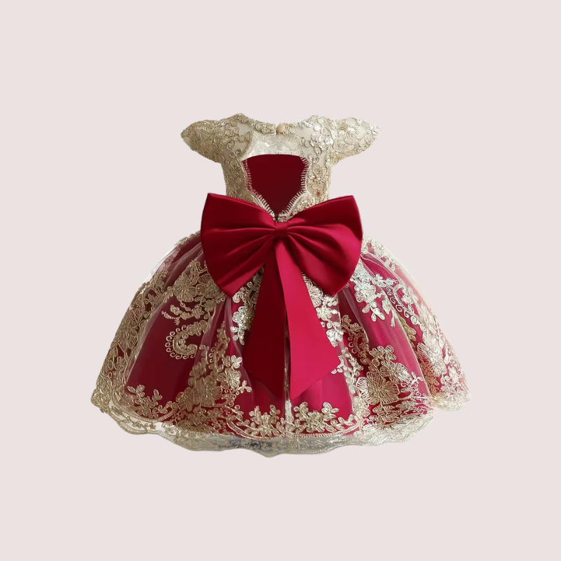 Gold Lace Embroidered Pageant Baby Dress