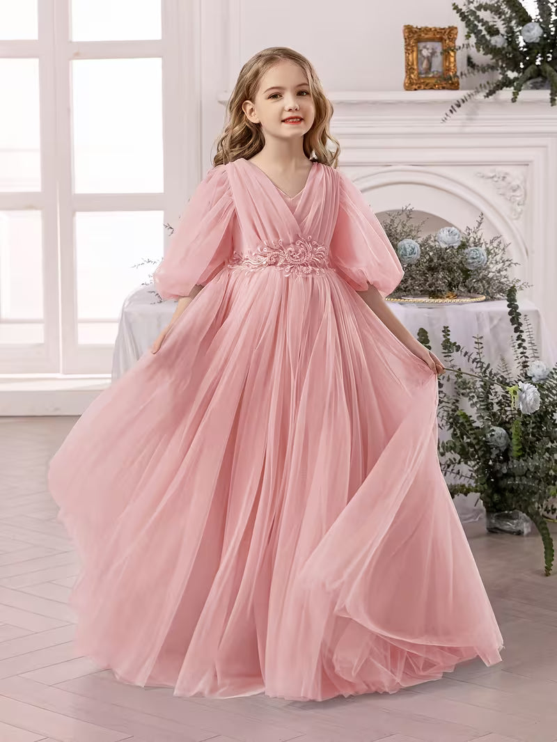 Pink Lace Mesh Elegance Gown