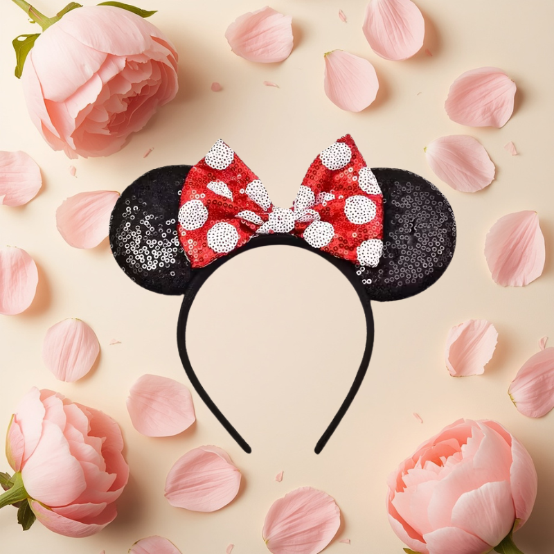 Black Sequin Mouse Ears Bow Headband
