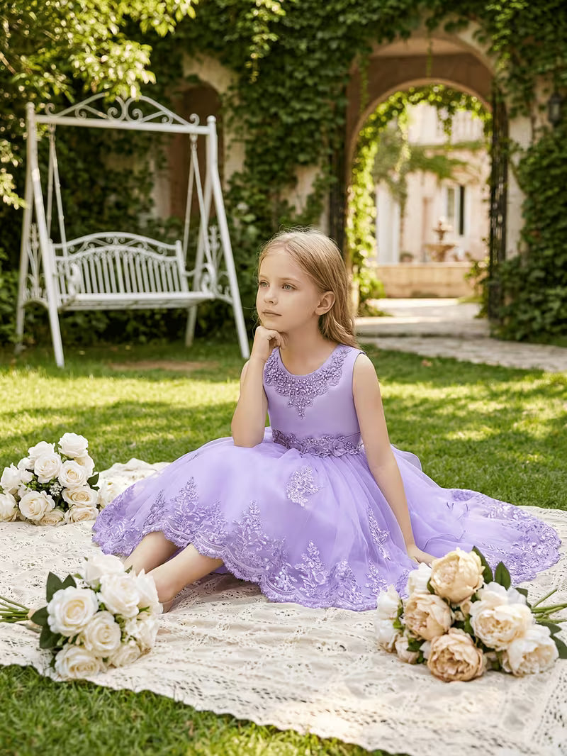 Lace Embroidered Hi-Low Flower Girl Gown