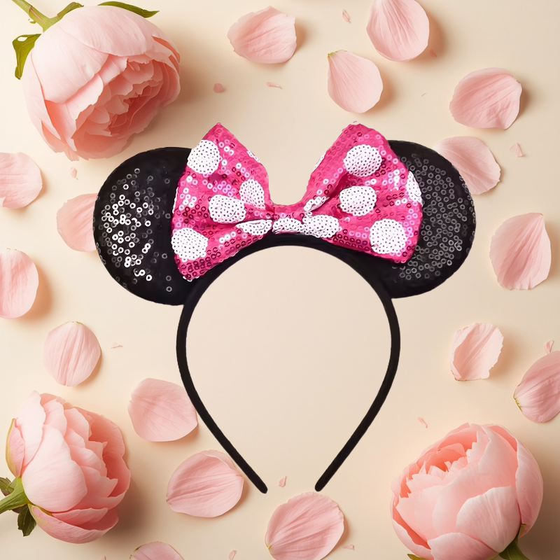 Black Sequin Mouse Ears Bow Headband