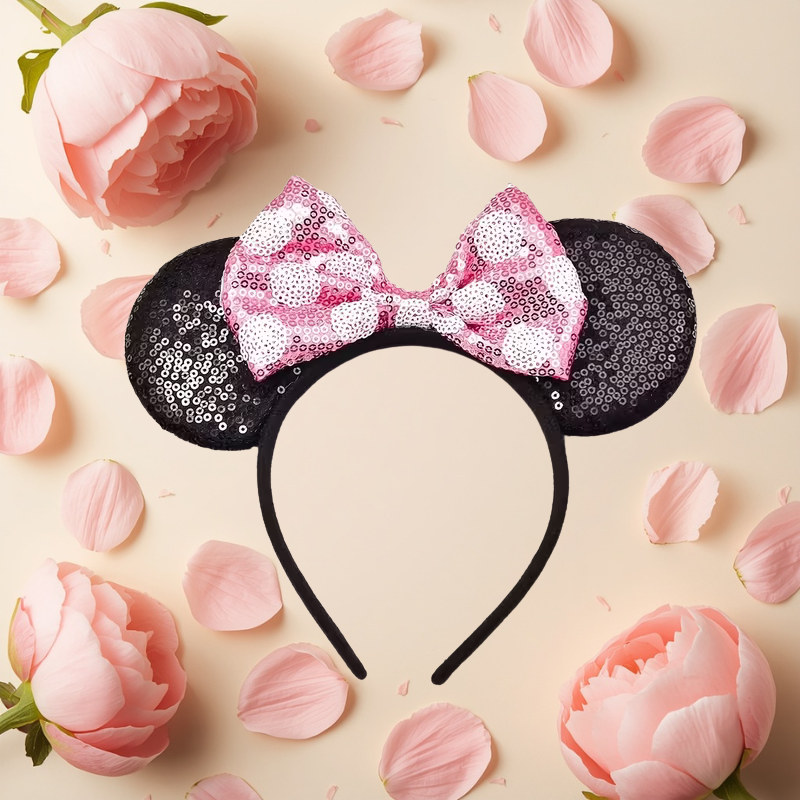 Black Sequin Mouse Ears Bow Headband