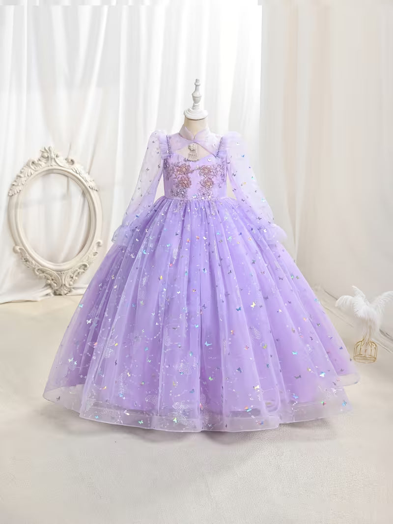 Dreamy Lavender Sequin Long Sleeve Princess Gown