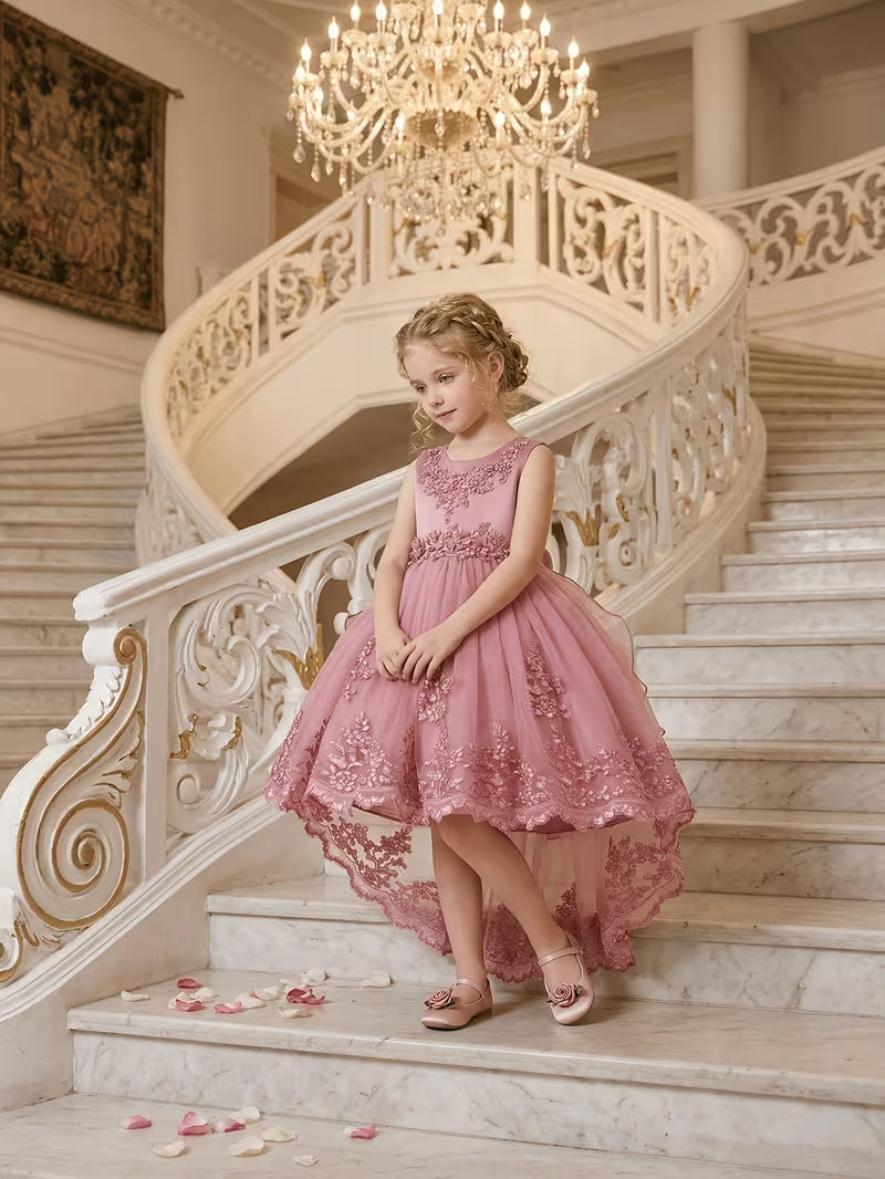 Lace Embroidered Hi-Low Flower Girl Gown