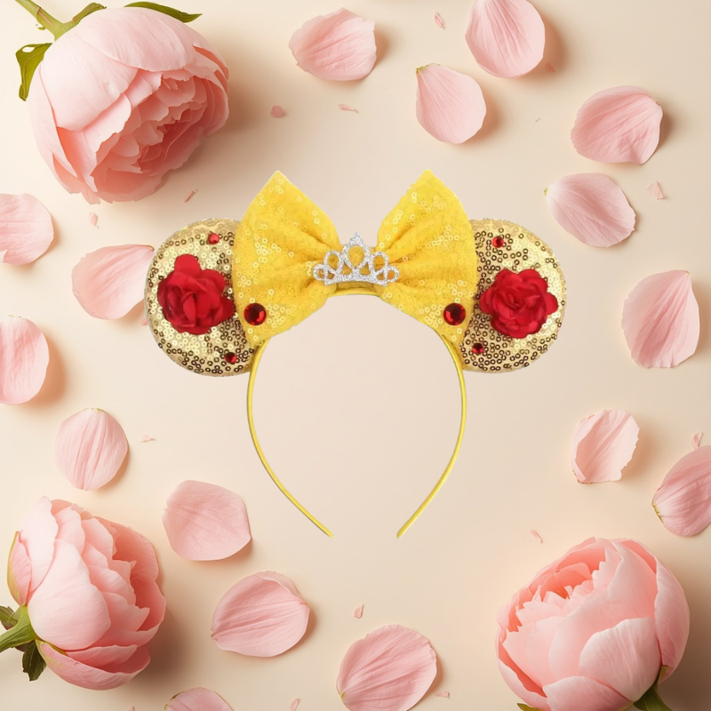 Belle Princess Sequin Bow Animal Ears Headband