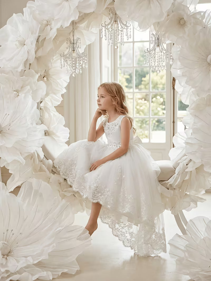Lace Embroidered Hi-Low Flower Girl Gown
