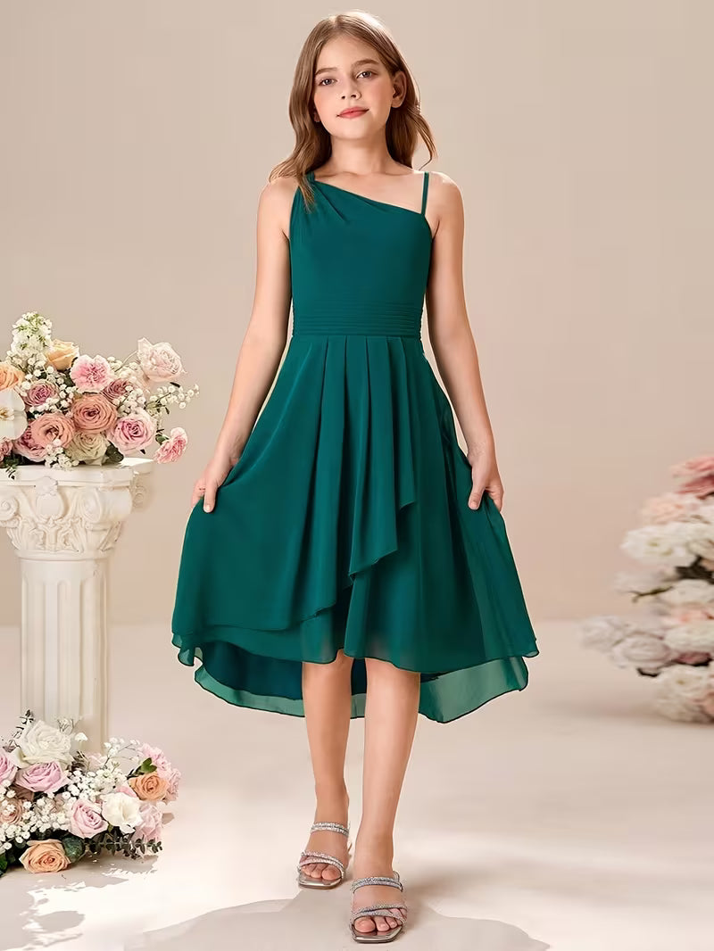 Dark Green One-Shoulder Asymmetric Dress