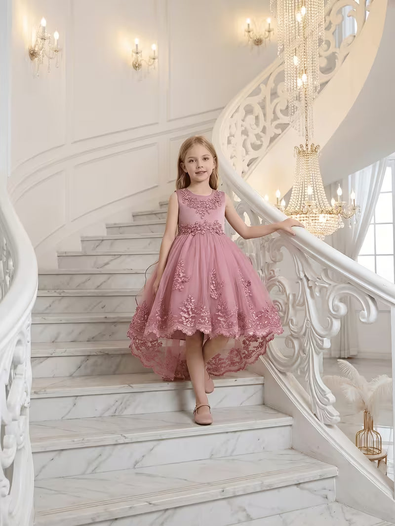 Lace Embroidered Hi-Low Flower Girl Gown