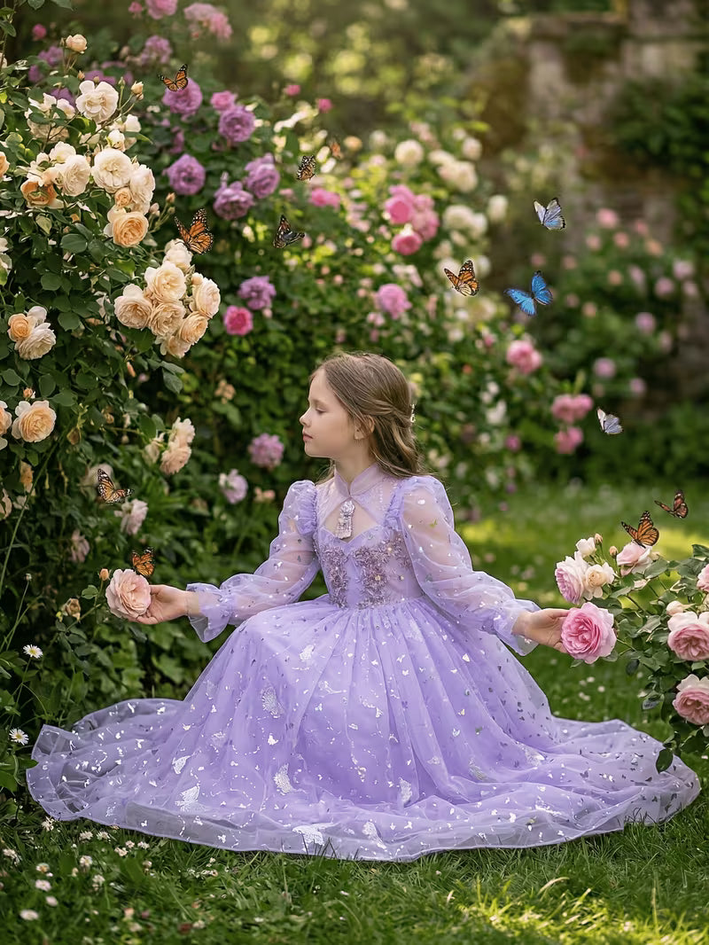 Dreamy Lavender Sequin Long Sleeve Princess Gown