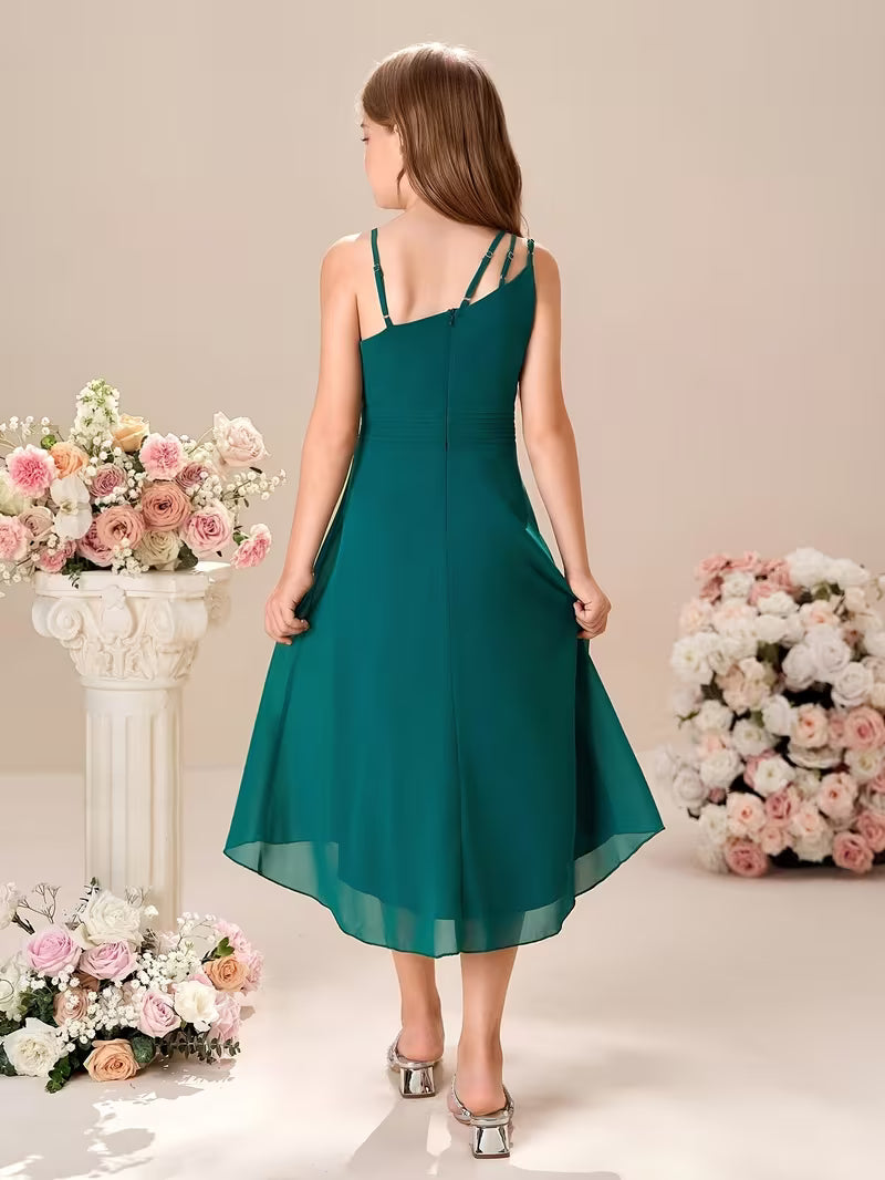 Dark Green One-Shoulder Asymmetric Dress