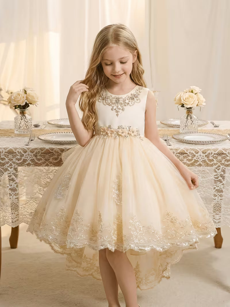 Lace Embroidered Hi-Low Flower Girl Gown