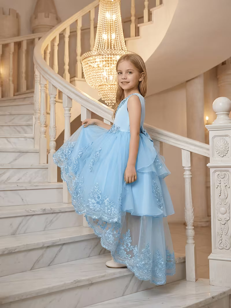 Lace Embroidered Hi-Low Flower Girl Gown
