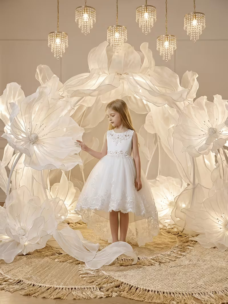 Lace Embroidered Hi-Low Flower Girl Gown