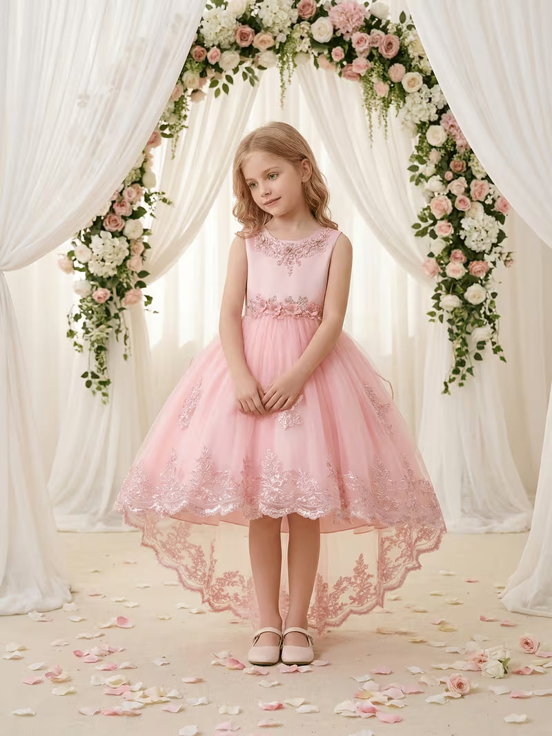 Lace Embroidered Hi-Low Flower Girl Gown