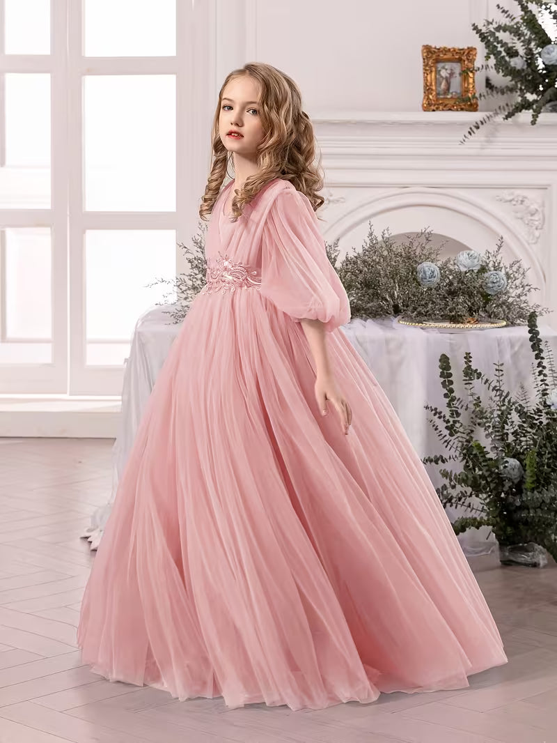 Pink Lace Mesh Elegance Gown